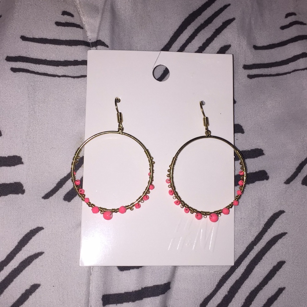 H & M gold earrings with pink balls